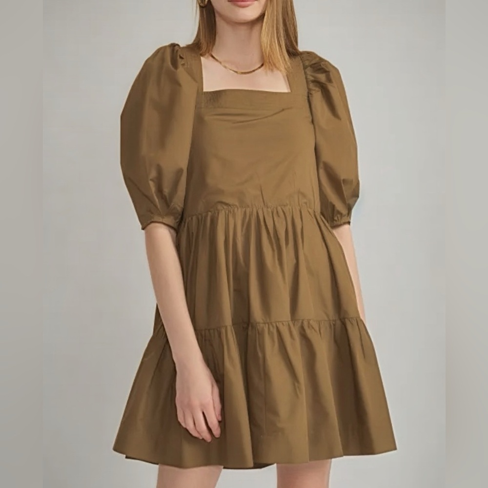 MODERN CITIZEN Brown Mini Tiered Babydoll Dress - Size M